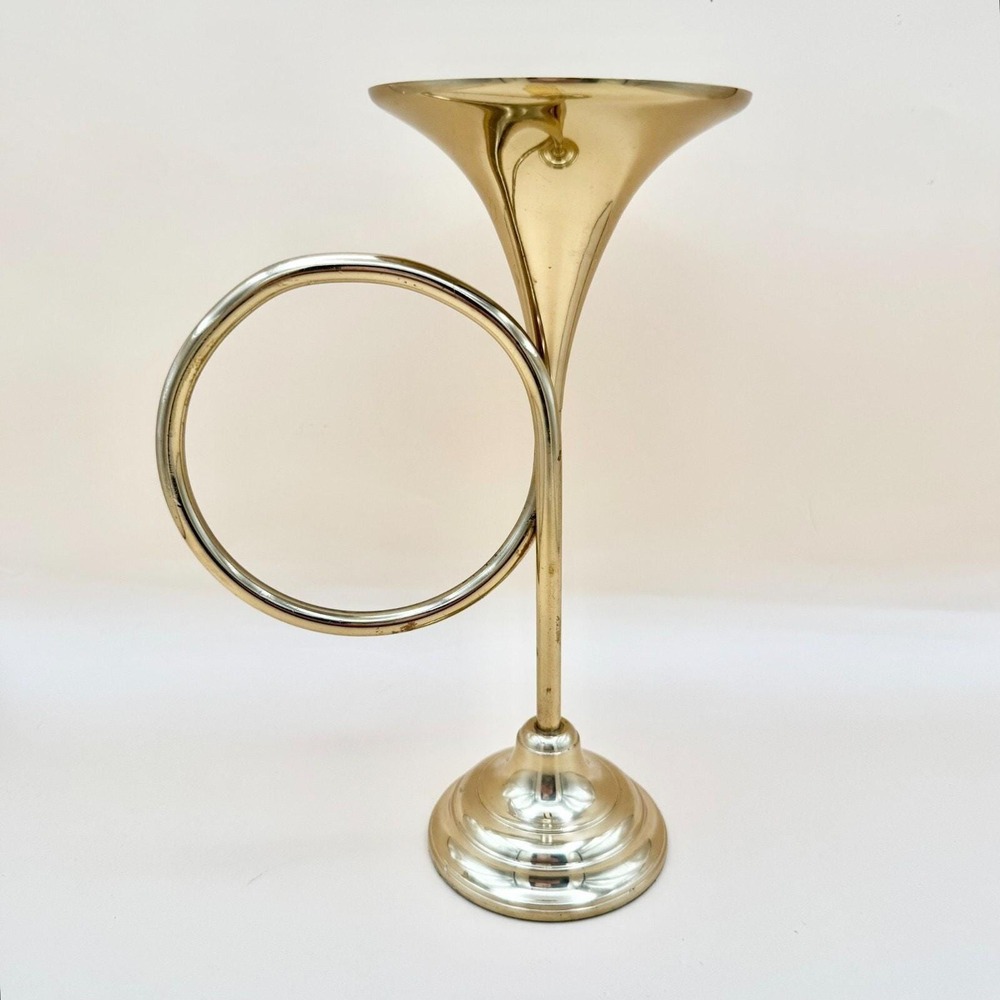 Vintage Bombay Company Solid Brass French Horn Candlestick Holder 9" 1.3 lbs - Picture 7 of 10